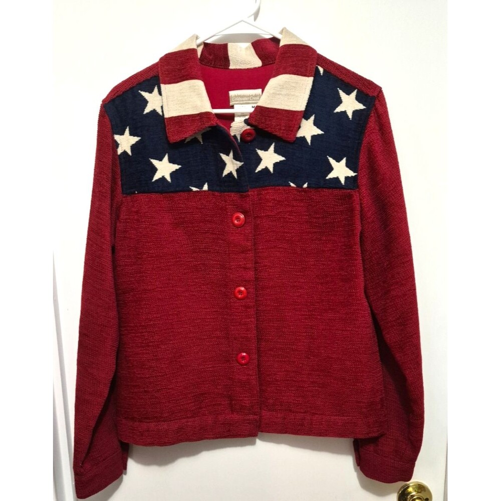 Coldwater Creek AMERICAN FLAG long Sleeve Button Down Jacket Women's Size M